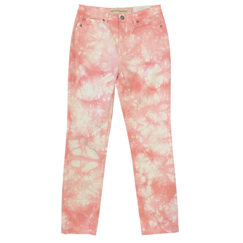 NWT Soft Surroundings The Ultimate Denim Tie Dye Skinny Jeans Pink White 2